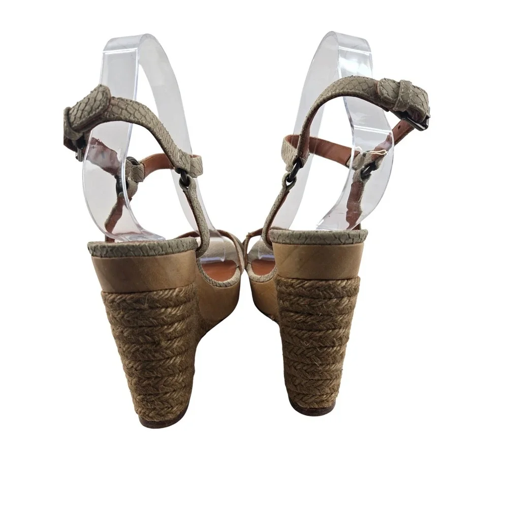 Lanvin Paris Snakeskin Embossed Leather Espadrille Wedge Sandals Beige 40.5